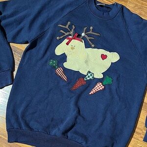 Vintage Bunny Christmas Sweater Rabbit Reindeer Sweater Carrots Pullover Sweater